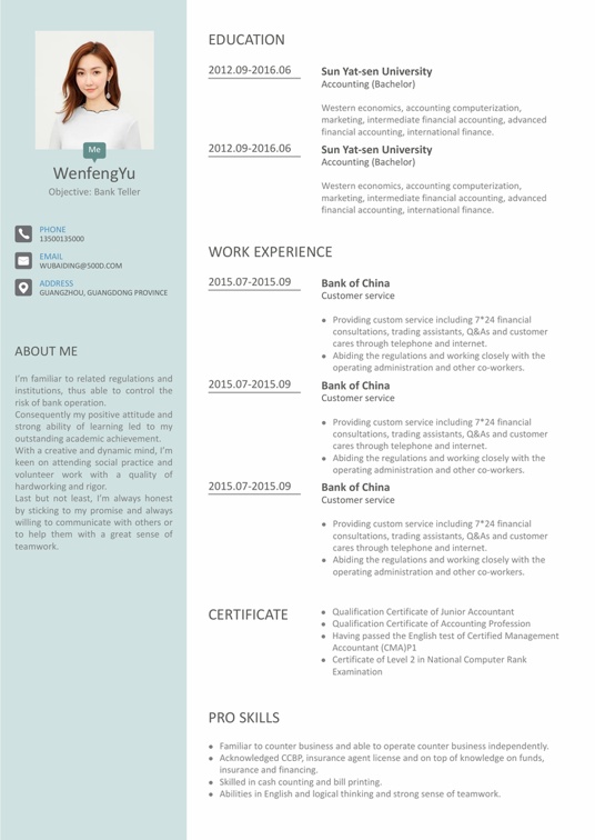 文艺清新英文简历 01英文简历word模板